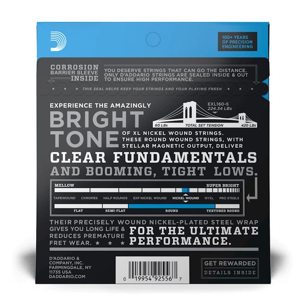 D'Addario EXL160-5 Nickel Wound 5-String Bass (050-135)