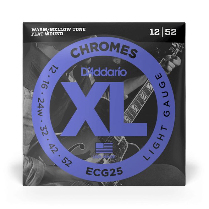 Hovedbilde D'Addario ECG25 Chromes Flat Wound Light El. Gitar Strenger (12-52) 